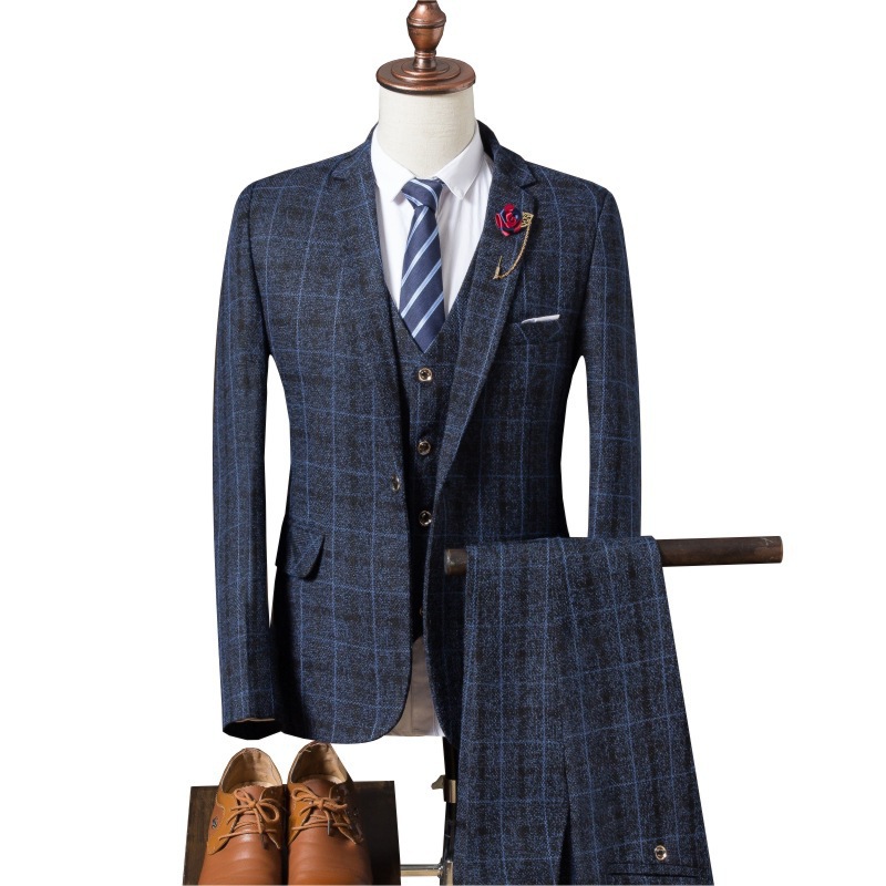 2024 Autumn and Winter New Men's British Slim-fit Plaid Suit Three-piece Fashionable Men's Casual Dress suit Fashion