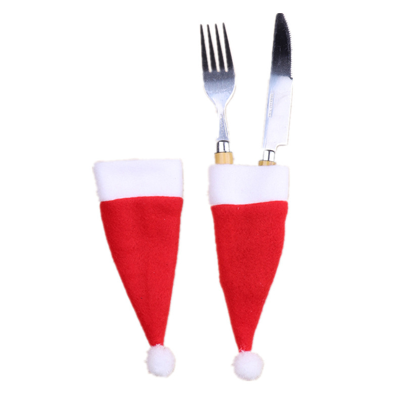 Christmas decorations mini Christmas hat Christmas wine bottle cover hat flannel small hat knife and fork cover