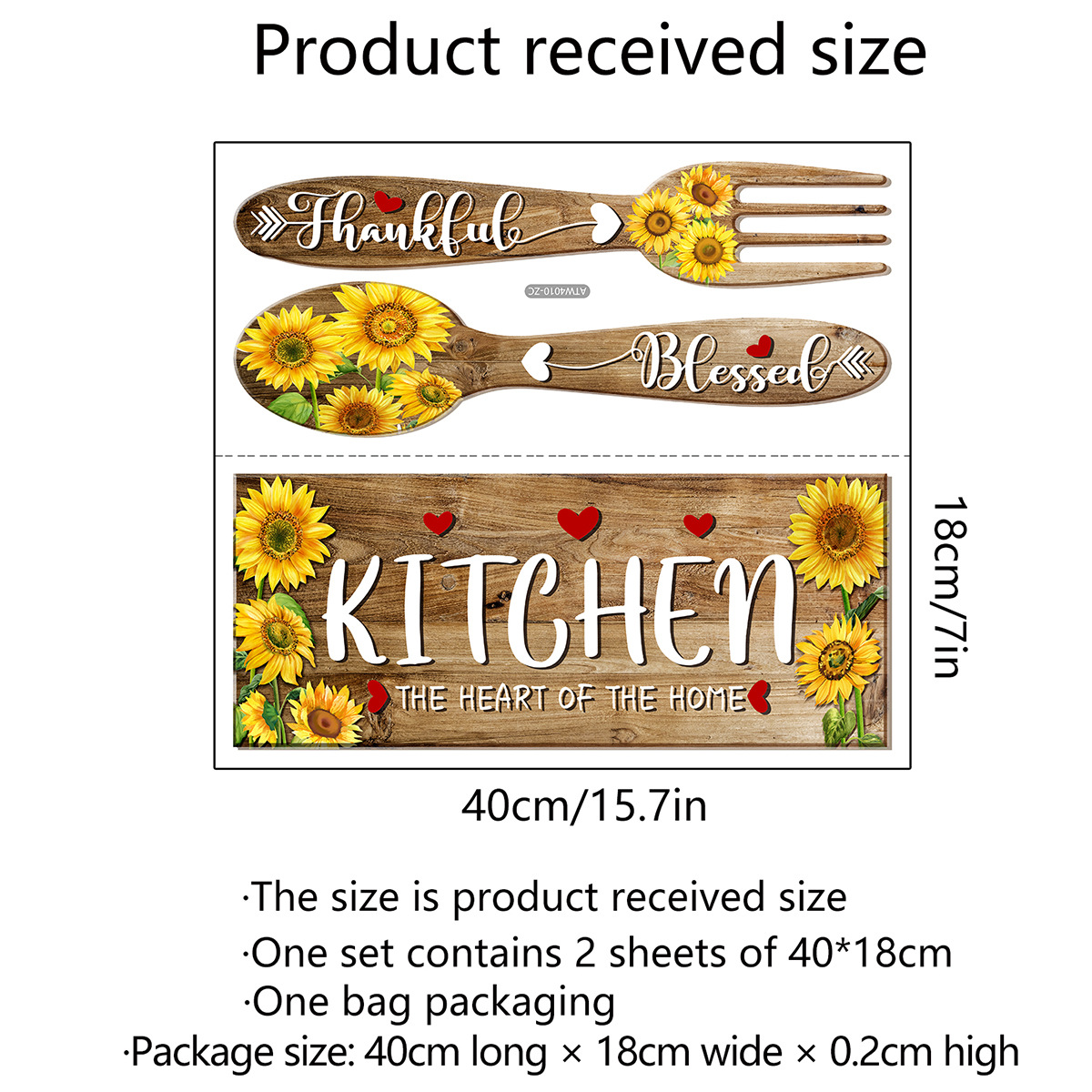 ATW4010-ZC Sunflower Spoon Fork Pattern Wall Stickers Kitchen Restaurant Decorative Wall Stickers Self-adhesive Wall Stickers