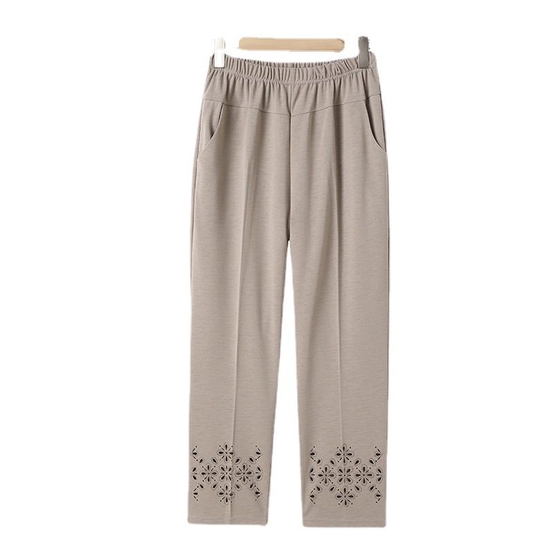 Mother's chiffon pants summer thin cropped pants high waist straight middle-aged and elderly women's pants loose mother-in-law grandma