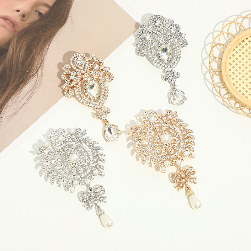 Cross-border water drop brooch Diamond luxury fashion popular alloy clothing pin Crystal corsage factory direct supply