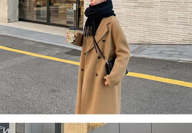 2022 Camel Woolen Coat Women's Mid-length Autumn and Winter Elegant Korean Fashion Double-breasted Woolen Coat Trendy_voghion.com