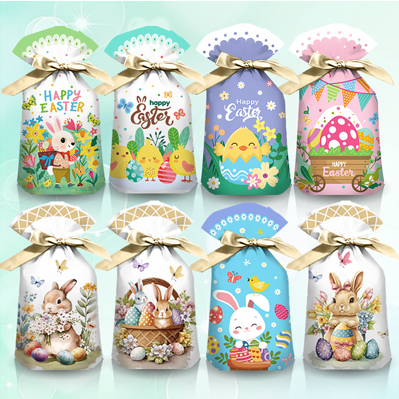 Easter cartoon candy bag 2024 Amazon cross-border new drawstring bag rabbit egg gift packaging bag