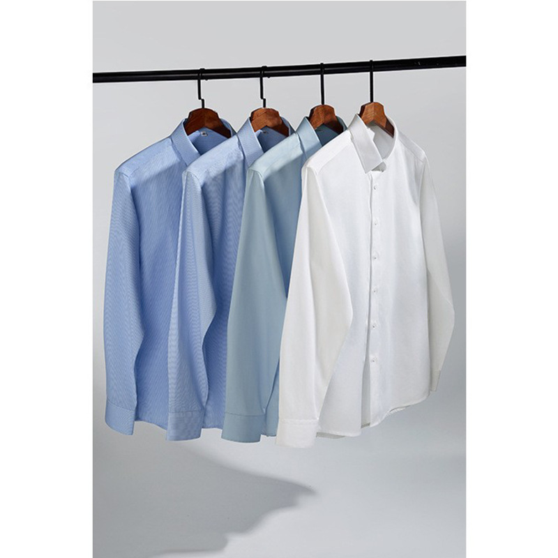 Summer high-end shirt men's long-sleeved business formal wear slim fit British solid color non-ironing work business wear suit shirt men
