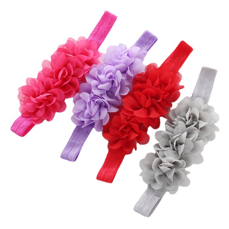 Europe and the United States hot sale three small chiffon flower combination baby hair band elastic headband children's headwear wholesale 24 colors