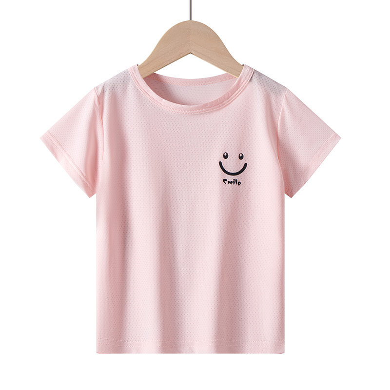 Children's ice silk T-shirt breathable mesh children's short sleeve smiley face baby half sleeve T-shirt bottoming shirt children's summer