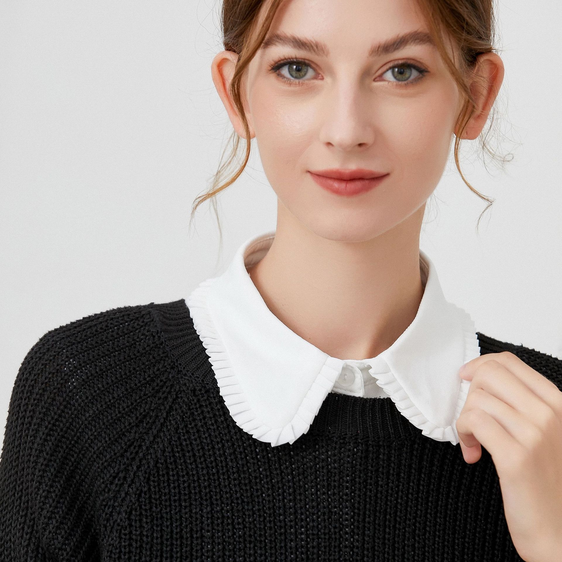 White Chiffon Shirt Women's Ear-rimmed Collar Mesh Shirt Professional Fairy Top Super Fairy and Foreign-style