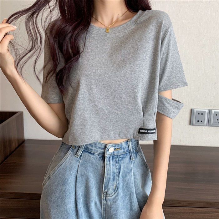 New Super Hot Design Sense Short-sleeved T-shirt Women's Summer Korean-style Trendy Niche Short High Waist Navel Loose Half-sleeved Top