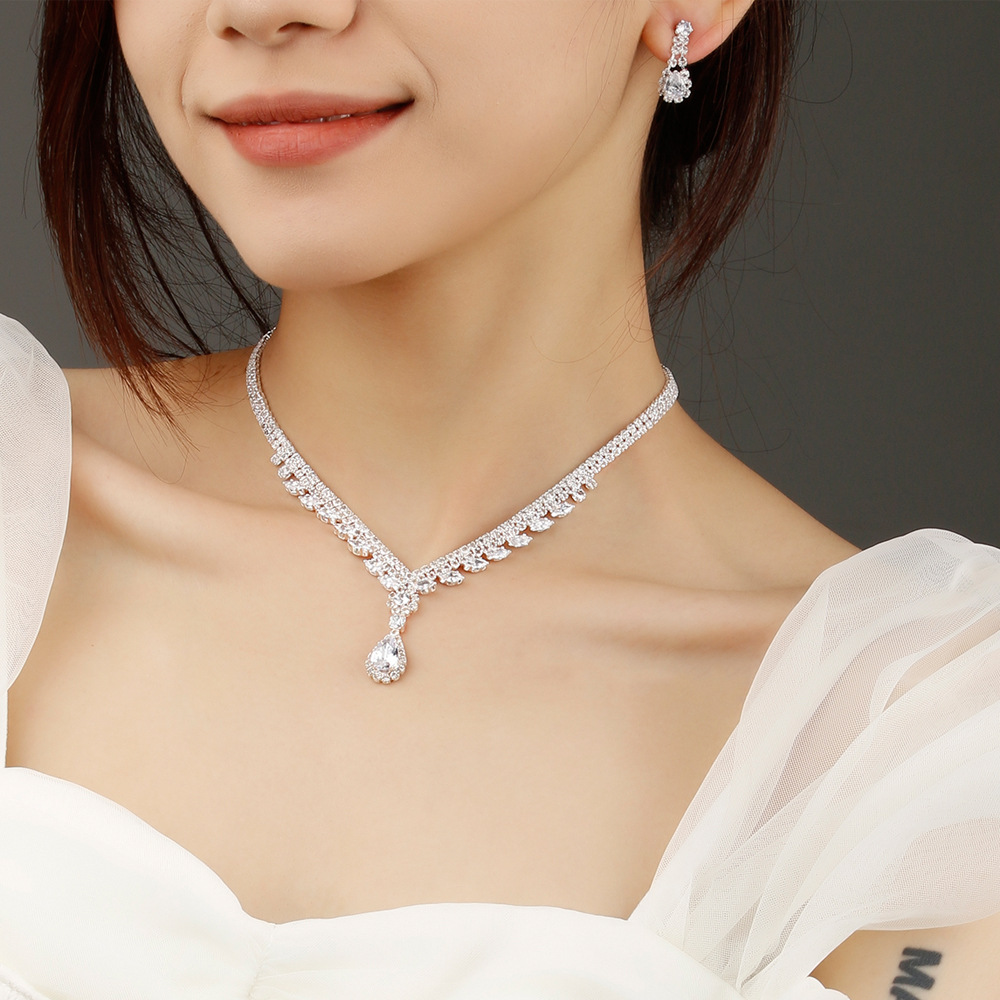 廠家 女士項鍊手飾耳環婚禮首飾套裝精美鋯石新娘配飾品