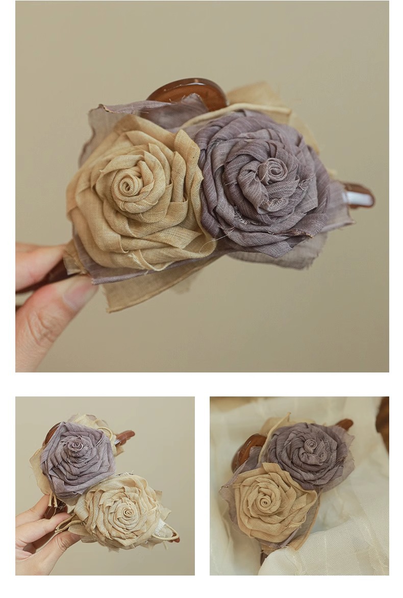 Fermaglio per capelli fatto a mano in tessuto con rosa essiccata, grande forcina di alta qualità, per donna, con cucchiaio antico, fermaglio per squalo, copricapo con temperamento_voghion.com