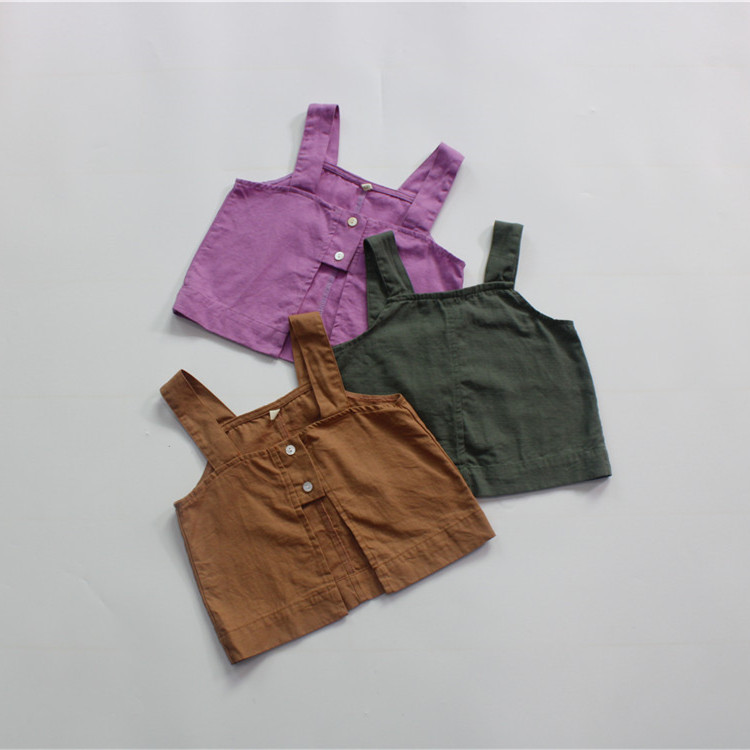 Children's Summer V-Neck Top in Cotton-Linen Fabric, Korean Style, for Boys and Girls, with Straps, for Younger Children, Actual Photos