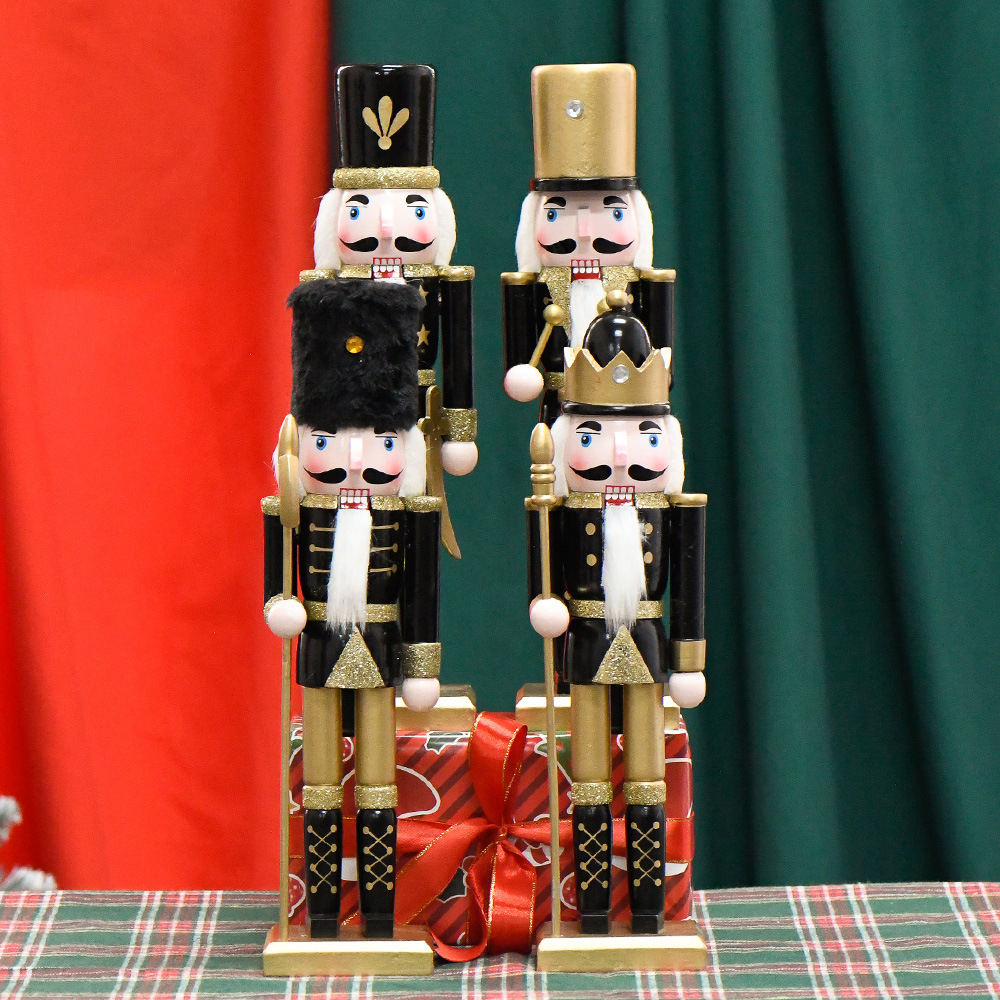 23 new 30cm black gold hair Nutcracker King wooden crafts Lotus cartoon Christmas decoration