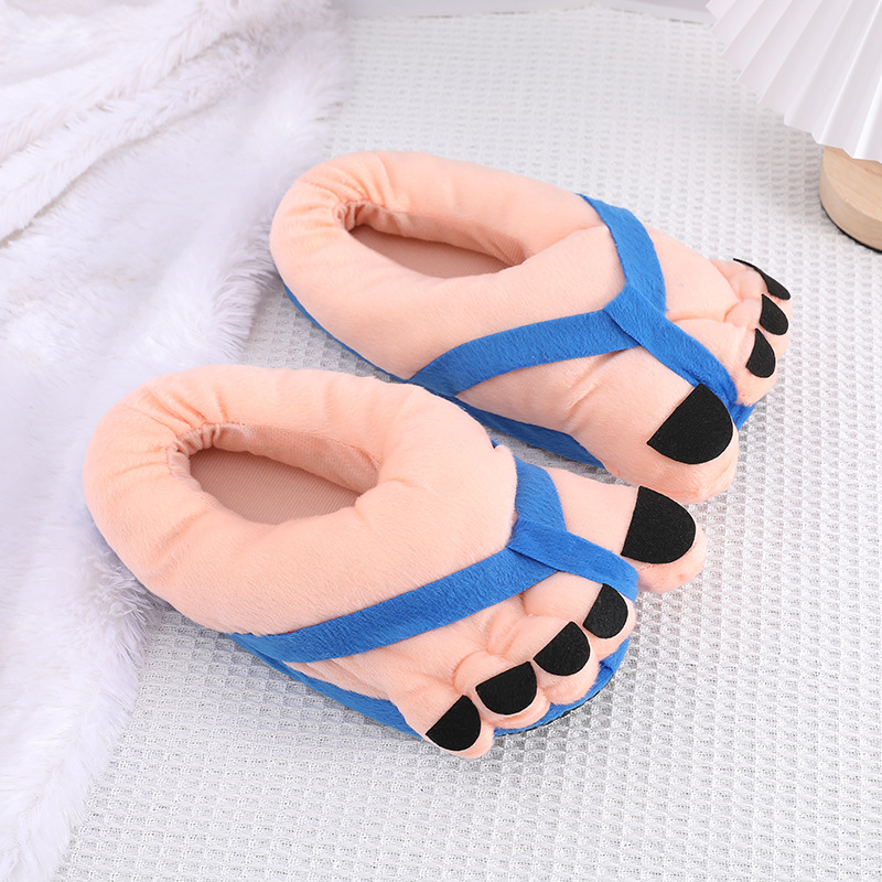 Spot creative cute funny big feet cotton slippers women's autumn and winter lovers men's spoof indoor warm personality_voghion.com