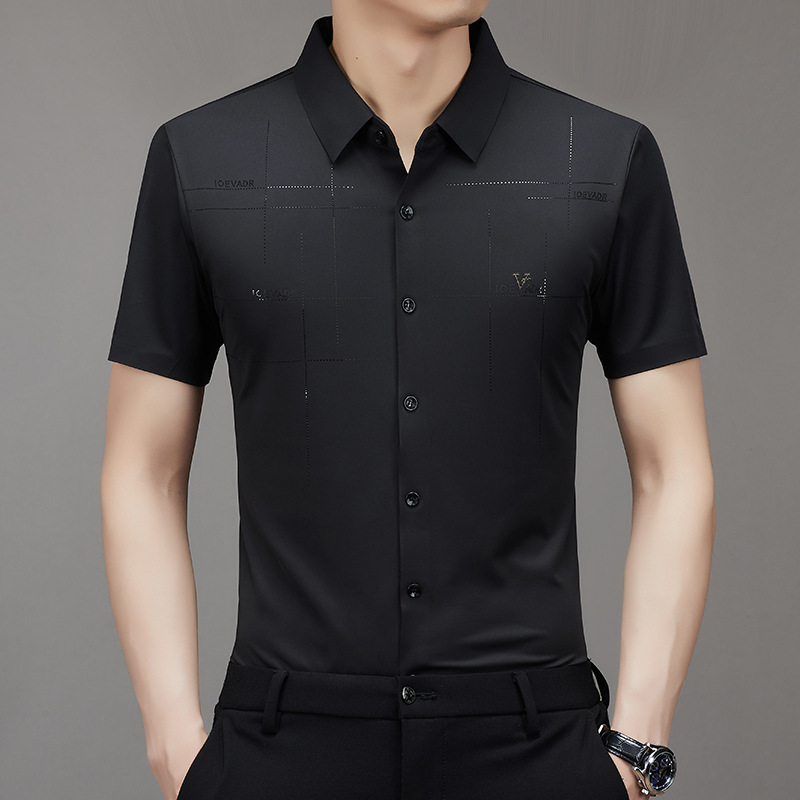 Summer New TikTok Same Style Men's Short Sleeve Shirt Business Seamless Shirt