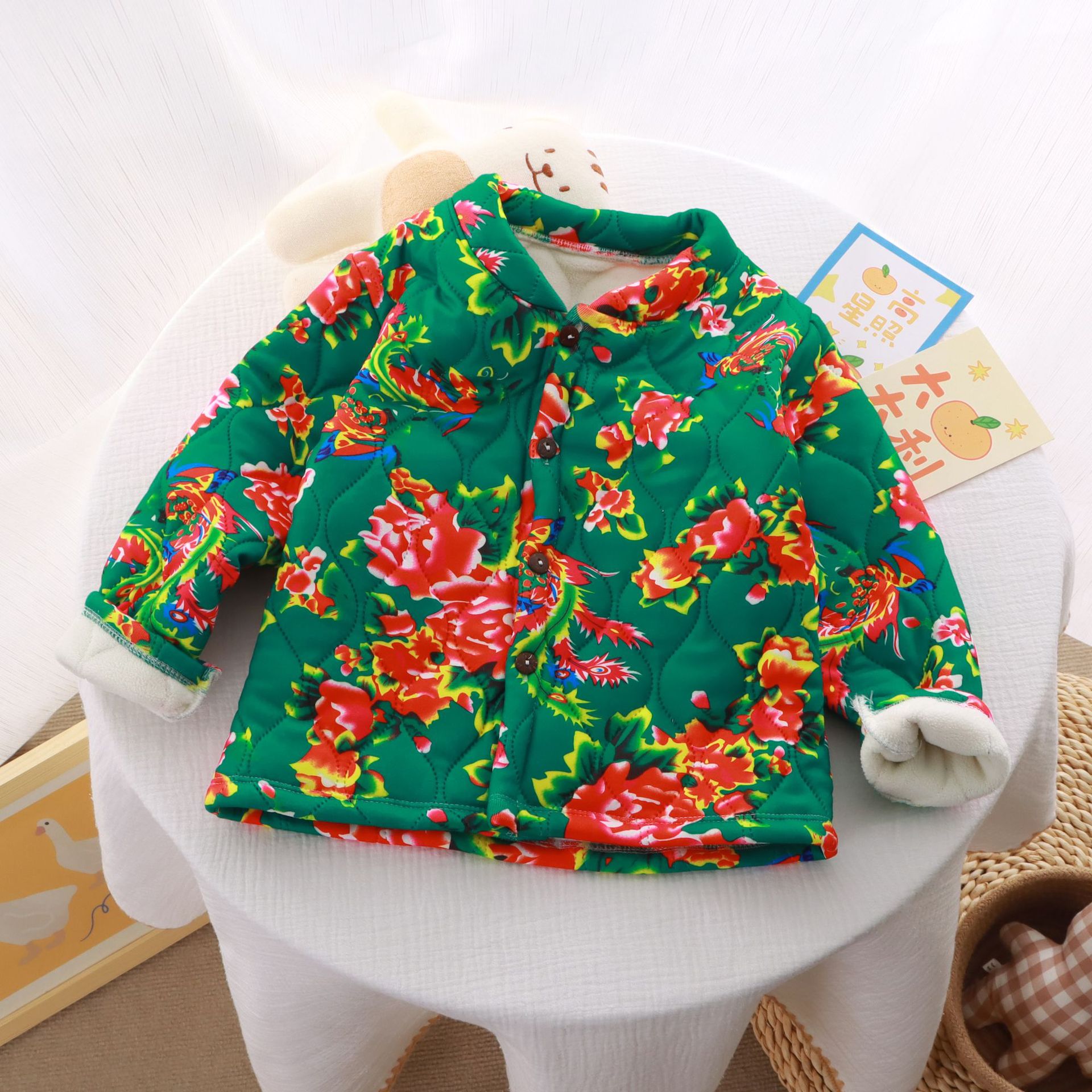 Children's Home wear single flower cotton-padded jacket spring and autumn single ethnic style boys and girls small coat fried street wholesale