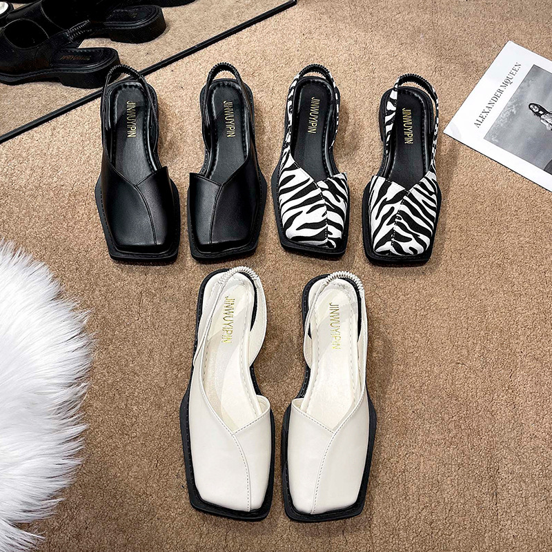 Cross-border plus size 2023 New Style Baotou Leg Square Heeled Sandals Women's Comfortable Flat Fashionable Square Head Ma Lizhen Sandals