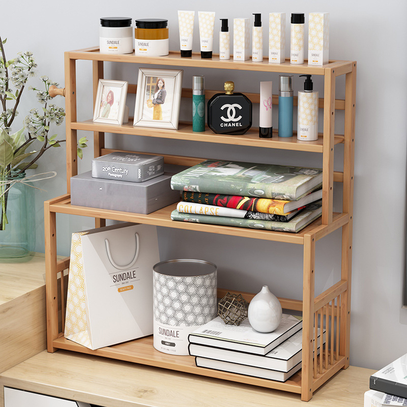 Bamboo bookshelf storage rack simple seasoning rack multi-layer oil, salt, sauce and vinegar storage rack space-saving punch-free