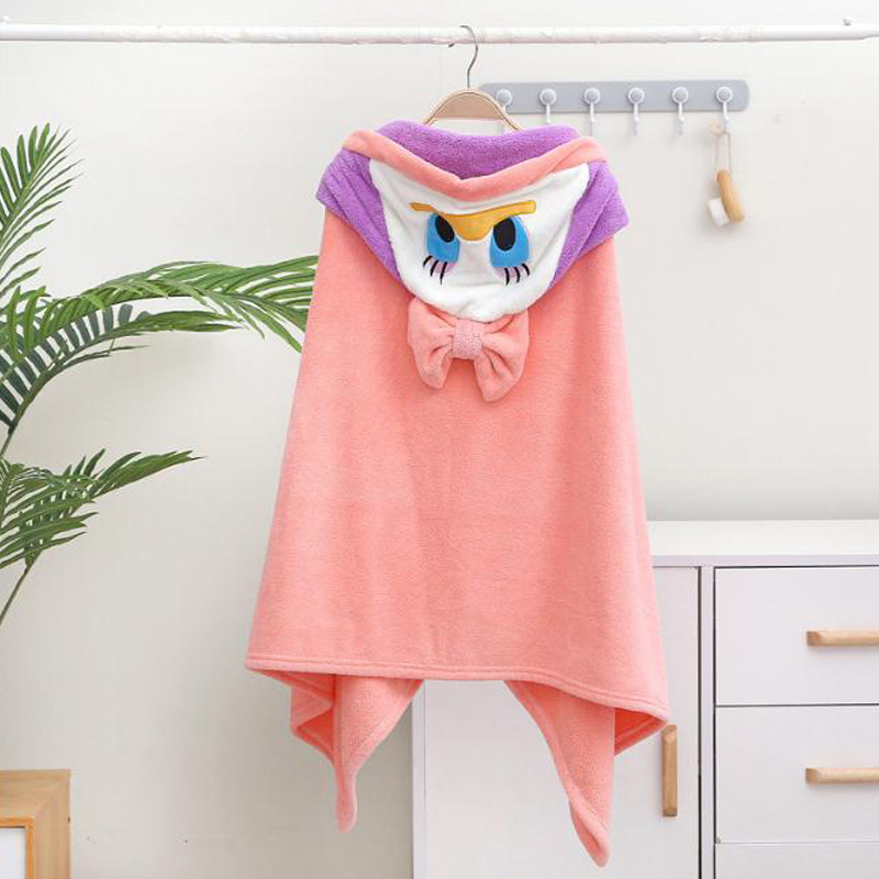 Children's bath towel coral fleece wearable hooded bath towel absorbent newborn baby cartoon hooded bath towel bath towel cape