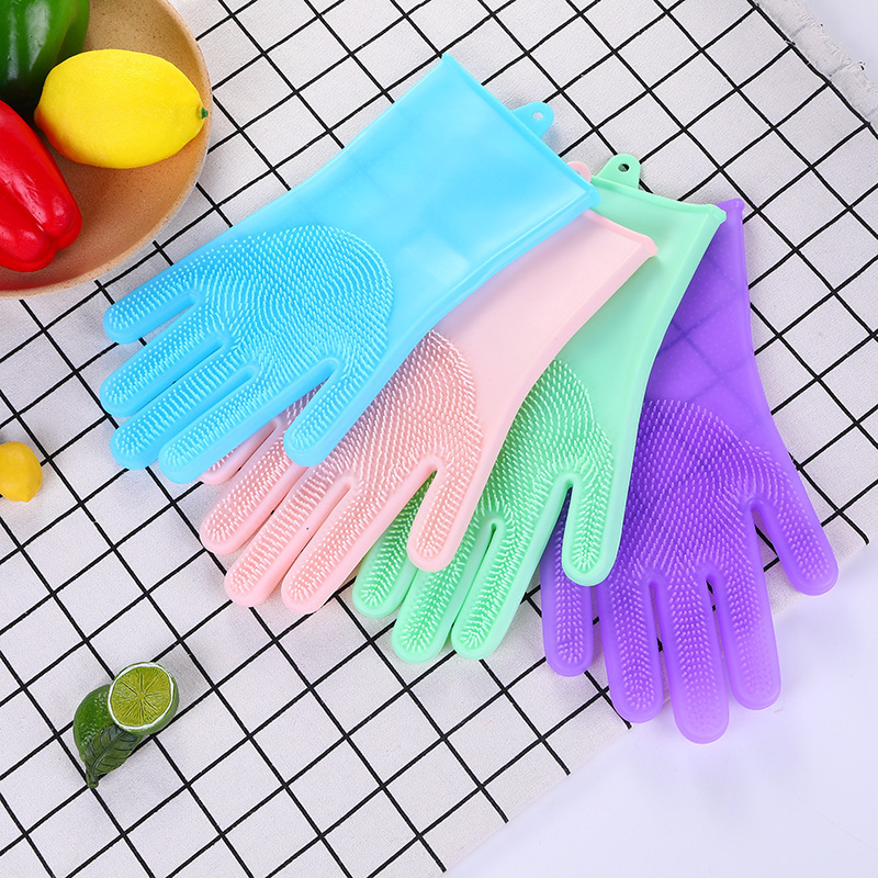 食品级硅胶手套家用防滑洗碗手套微波炉隔热防烫清洁家务手套刷子