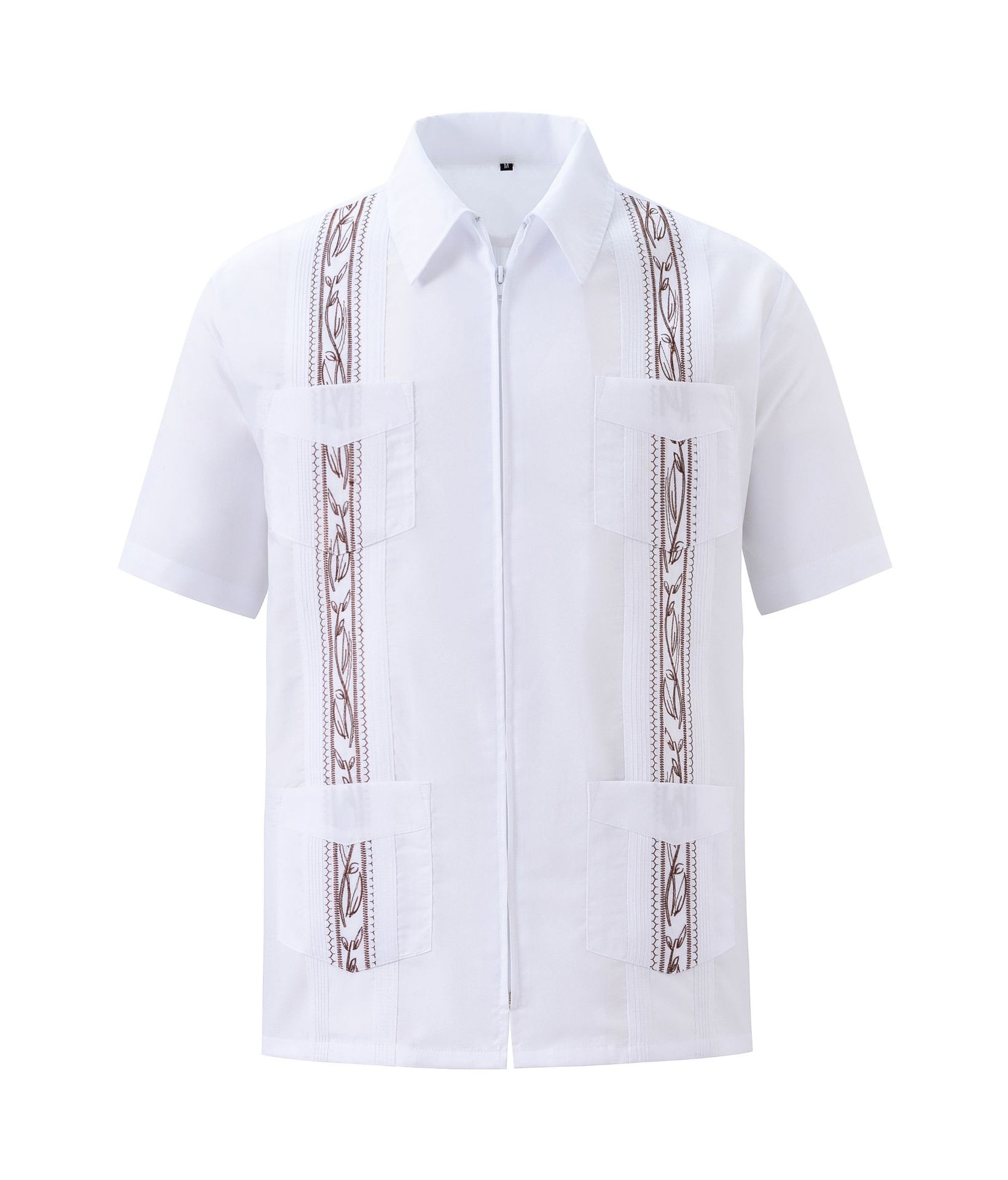 European and American four-pocket zipper shirt men's guayabella shirt men's short-sleeved pull-up shirt