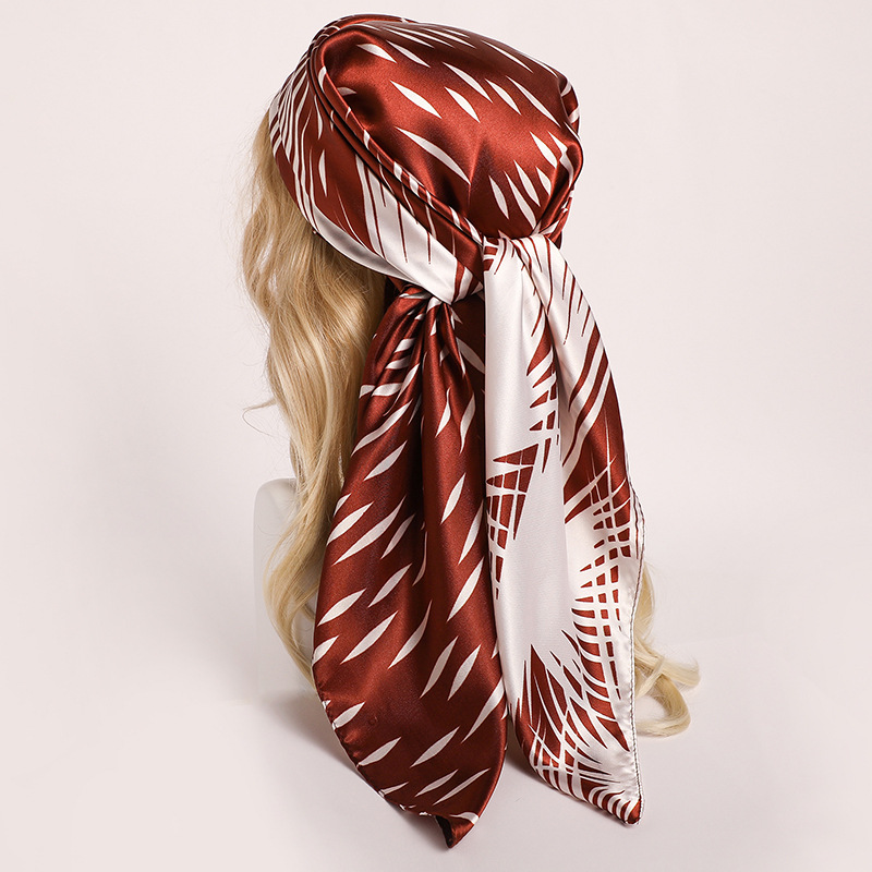Nordic Striped Silk Scarf Internet Popular Same Style Scarf Shawl Dual-purpose Travel Sunscreen Large Square Scarf 90cm Sachet Imitation Silk