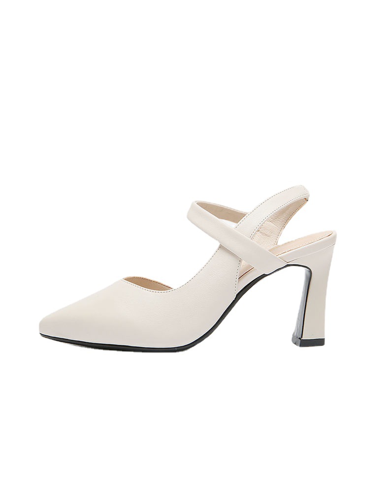 Fashion Single Shoes Sandals Women's Summer 2023 New Spring Chunky Middle Heel Soft Leather Bag Head Fashion Women's Shoes High Heels