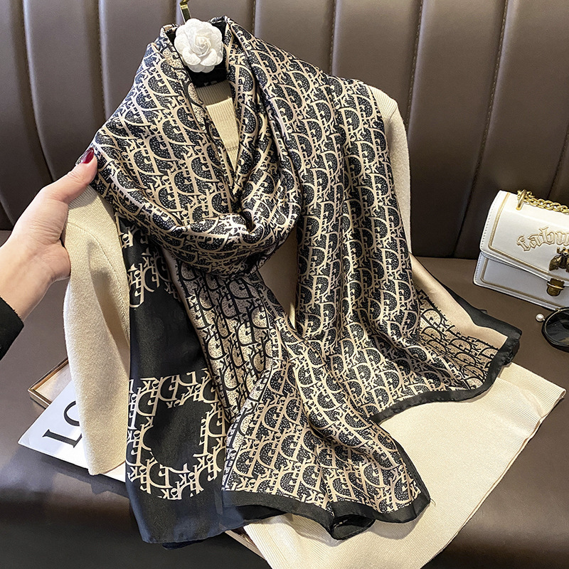 Summer New High-grade Silk Scarf Women's All-match Mulberry Silk Fashion Scarf Big Brand Silk Sunscreen Shawl Outer Wing