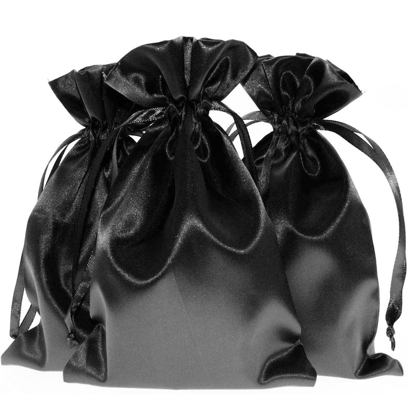 In stock artificial silk drawstring bag cosmetic drawstring satin bag printable logo silk dustproof wig bag