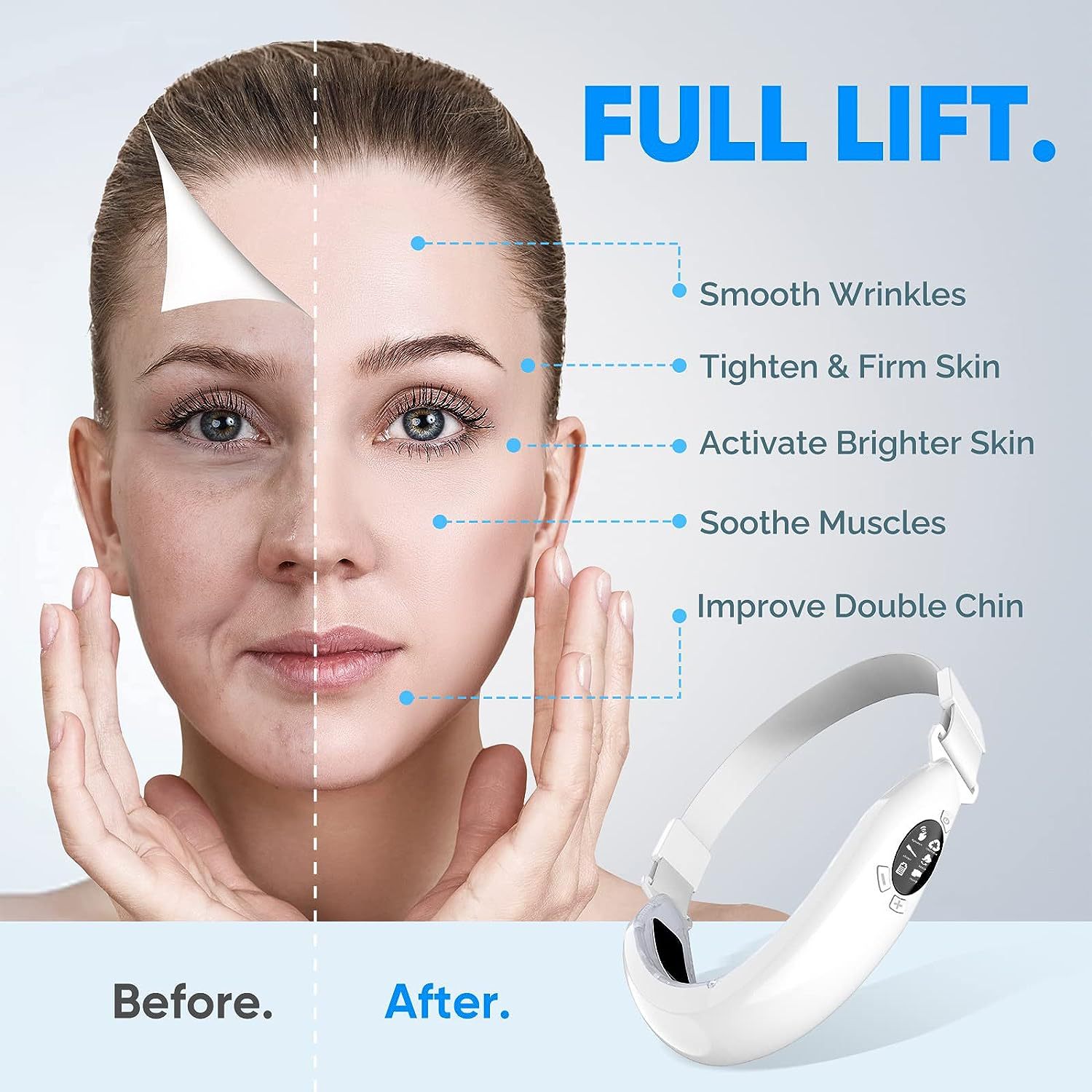 Cross-border microcurrent face slimming device, red and blue colored light skin rejuvenation and beauty device, vibrating facial lifting V-face face slimming device