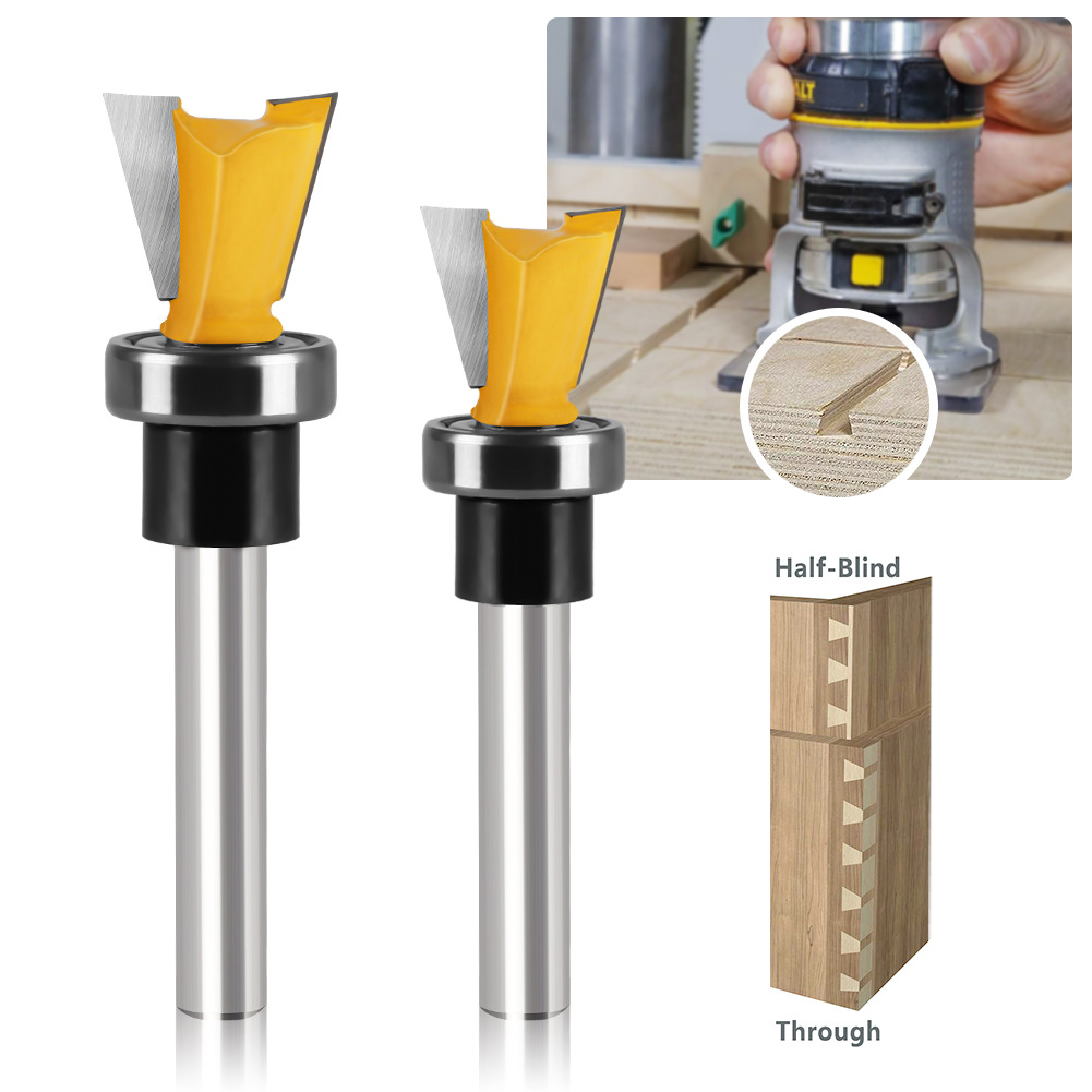 Bearing imitation dovetail knife slotting trimming machine head mouth knife 1/4 handle Tenon knife engraving machine woodworking milling cutter
