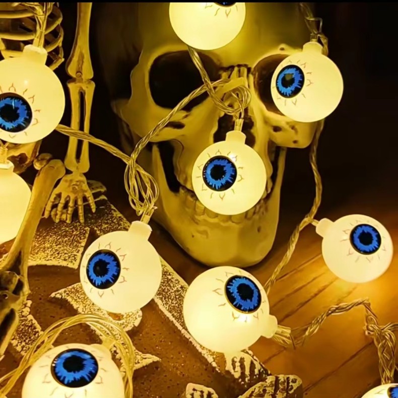 New Halloween light string eyeball ghost luminous string lights LED solar ghost eyes holiday party decoration lights