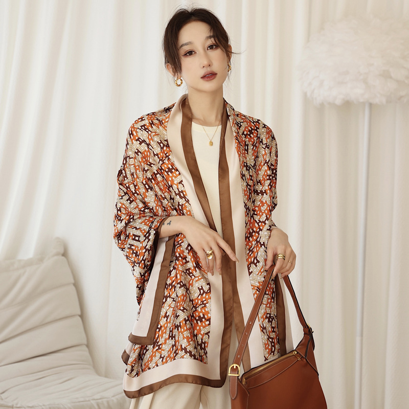 2023 Li Brocade Satin Scarf Women's Winter New Spring and Autumn Fashion Shawl Summer Sun Protection All-match Scarf Wholesale