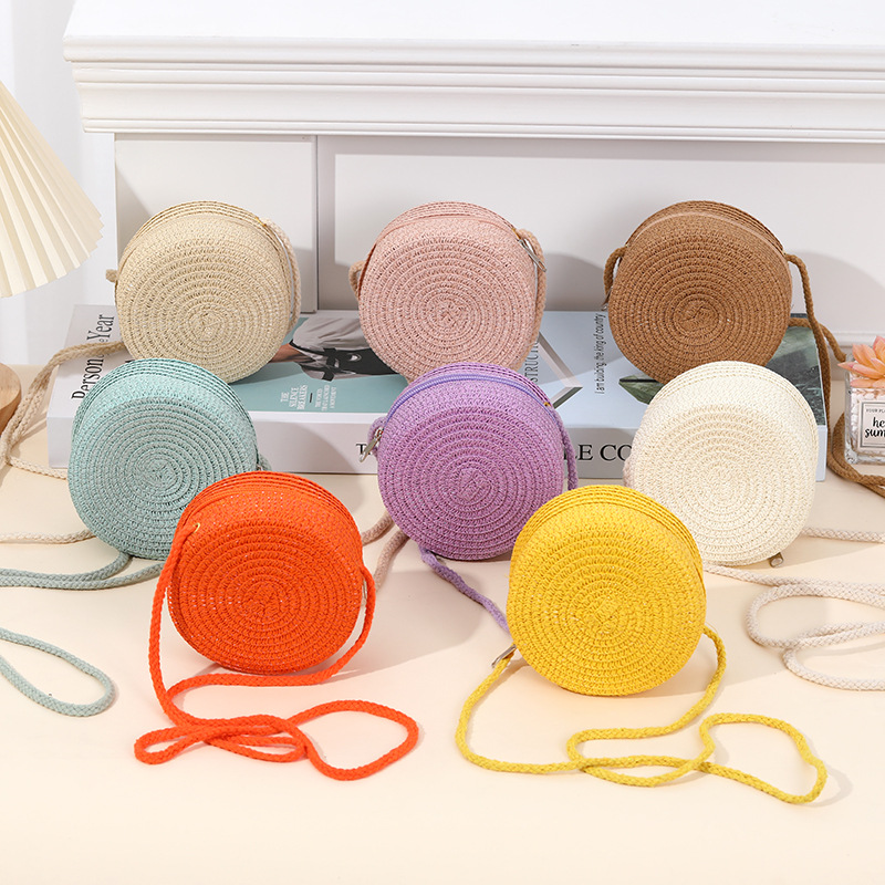 Round cake woven straw bag children's baby Travel Messenger Bag Girl's new western style small bag cute all-match summer