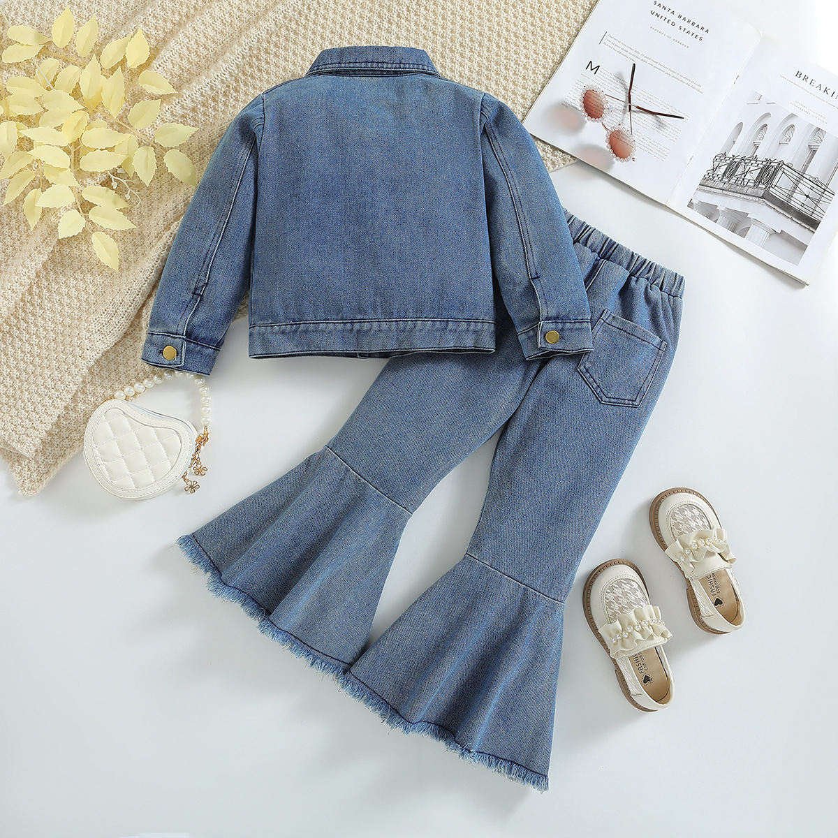 SAMGAMIBABY cross-border children's clothing Spring and Autumn New girls' denim suit all-match jacket denim flared pants