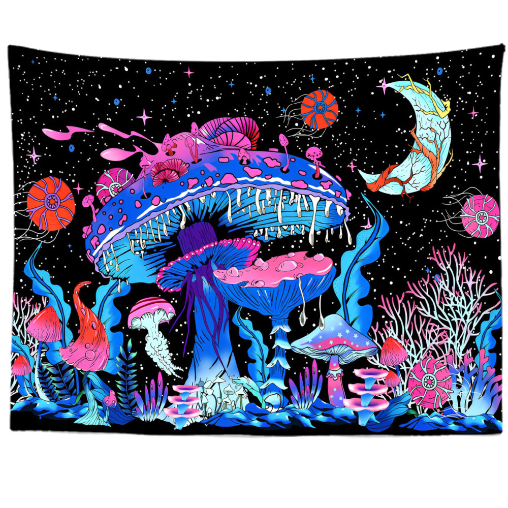 Cross-border Mushroom Tapestry Living Room Bedside Plant Flower Background Cloth Rectangular Color Mushroom Decorative Hanging Cloth