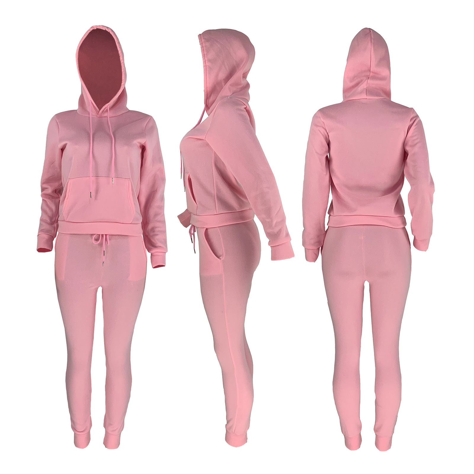 HR8197 European and American women's clothing  independent station supply autumn and winter plus velvet drawstring hooded two-piece set_voghion.com