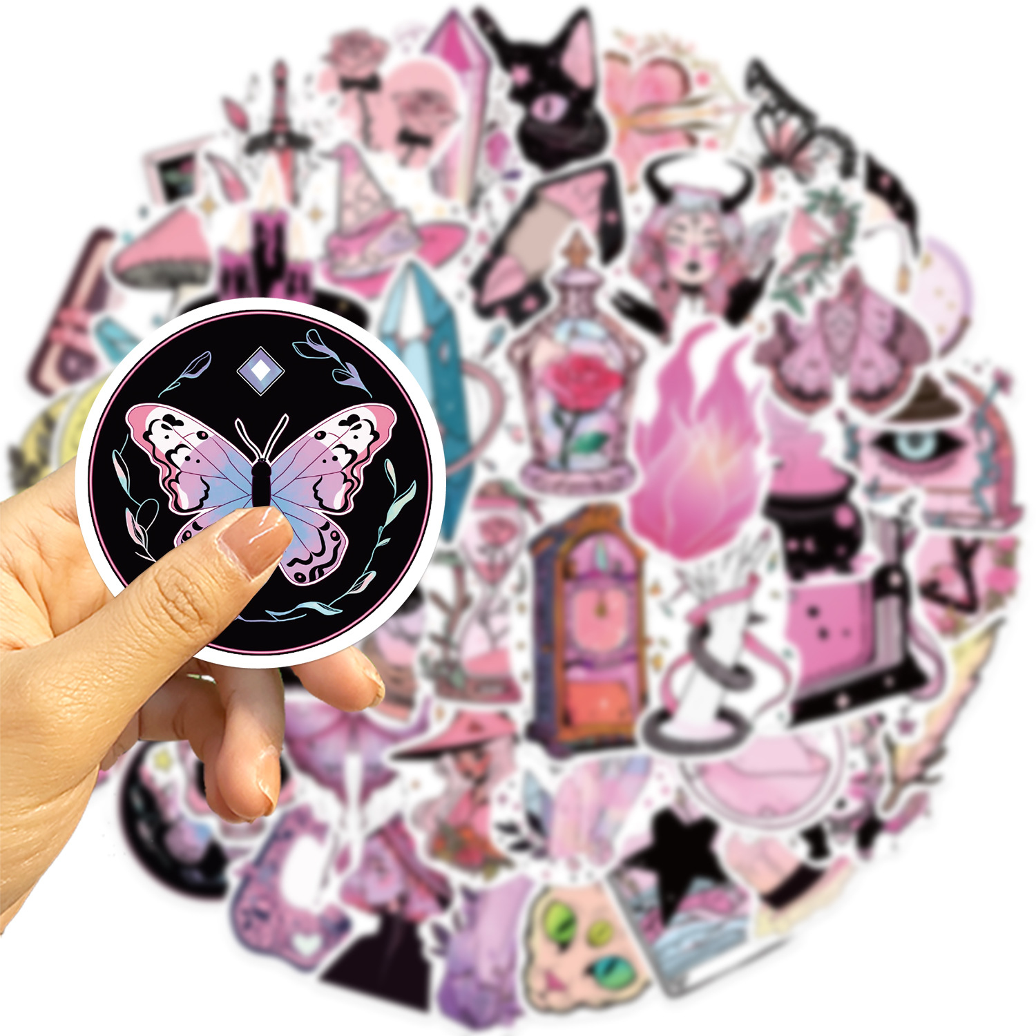 50 pieces cross-border hot pink witch graffiti stickers guitar notebook luggage DIY waterproof stickers wholesale