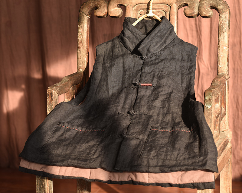 Simo/vêtements pour femmes en coton et lin faits maison gilet en coton à boucle en lin lavé au sable de haute qualité gilet en coton à enroulement rétro_voghion.com