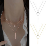 Cross-border geometric long flash diamond round double-layer necklace women's style simple fashion Diamond clavicle chain neck chain tide