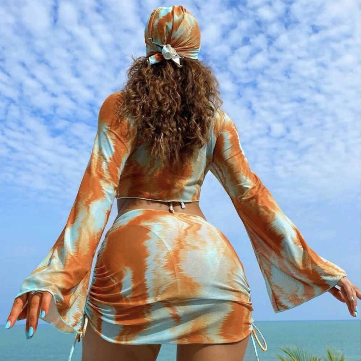 European and American cross-border new tie-dyed sexy five-piece bikini bikini women's swimsuit foreign trade headscarf Amazon
