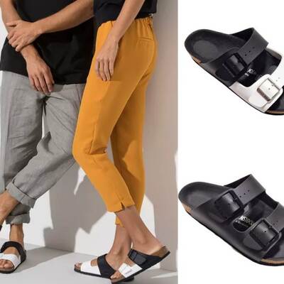 Summer Women's Flat Heel Slippers Casual Sandals with Cork Sole Women's Shoes Beach Shoes Outer Wear Double Buckle Open Toe Sandals Men's Slippers