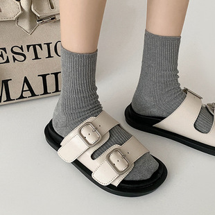 Black Slip-on Feeling Soft Bottom Non-slip Slippers Women's Summer Outer Wear 2023 New Internet Celebrity Hot Beach Thick Bottom Sandals