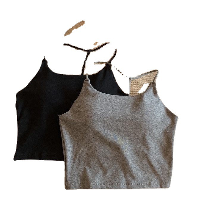 Sling Neck Hanging Beautiful Back Spice Girl Backing Inner One Cup Wrap Chest Gathering Sexy Short Outer Wearing Vest Women's Top