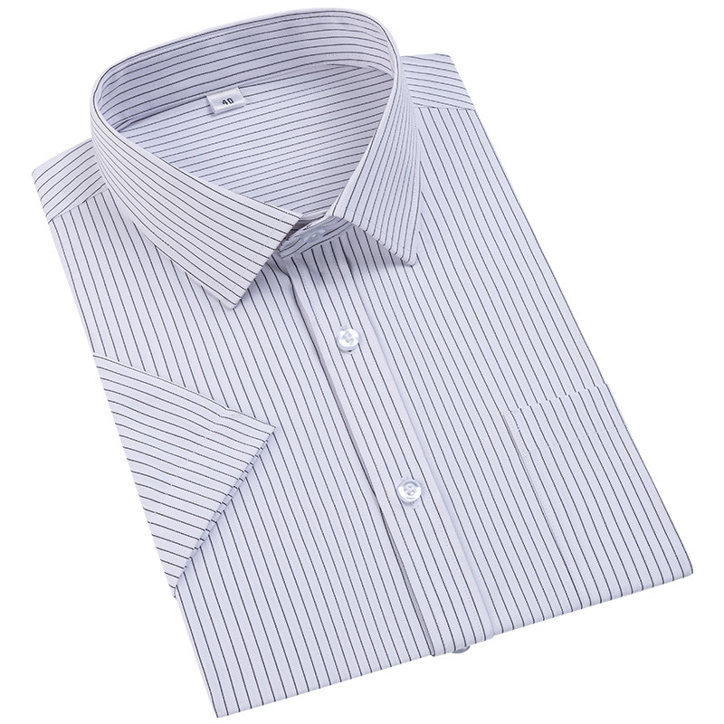 Summer Men's Short-sleeved White Shirt Embroidered logo Striped Non-ironing Shirt Plaid Middle-aged and Elderly Dad Professional Menswear
