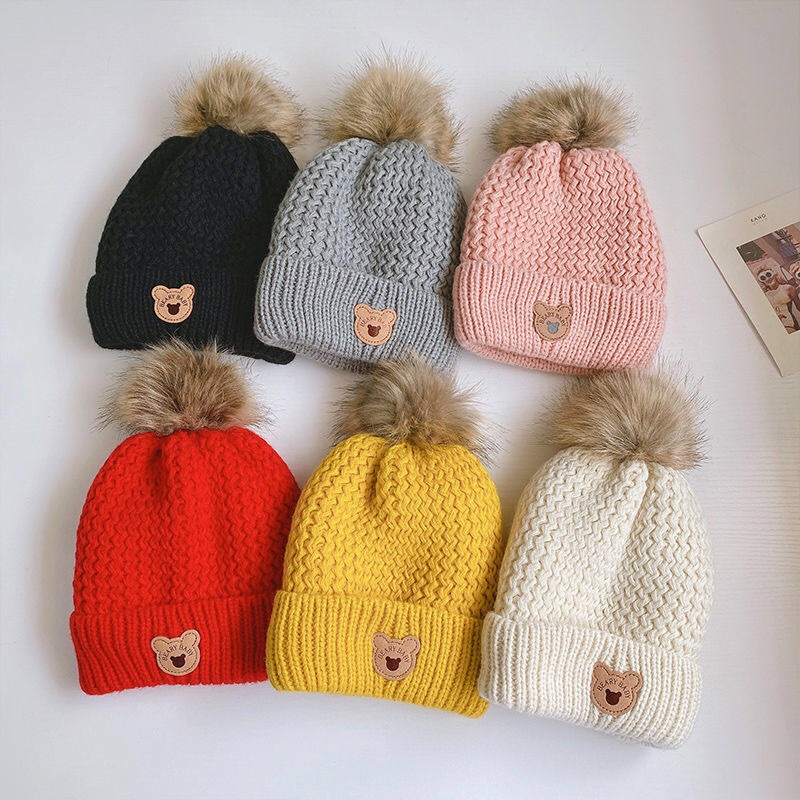Cappello sciarpa guanti per bambini autunno e inverno set tre pezzi completo invernale caldo foderato in pile per ragazzi e ragazze berretto di lana orso_voghion.com