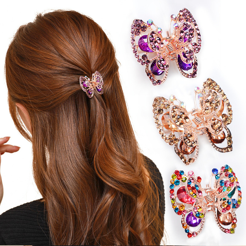 Hair grip updo butterfly rhinestone hair clip hair clip medium top clip ponytail clip headdress Korean style women's hair accessories hair clip accessories