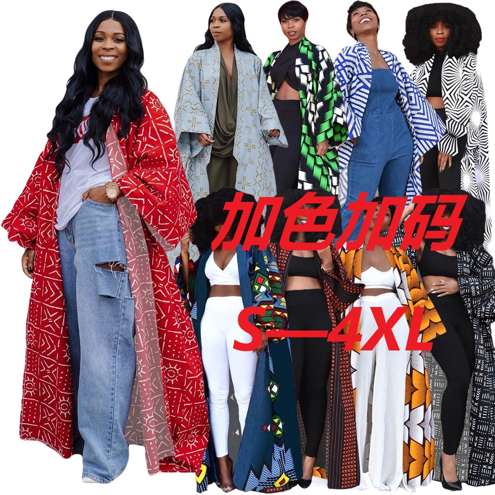 DY69431 European and American Women's Amazon Fashion Elegant Large Size All-match Long Loose Printed Cardigan Jacket