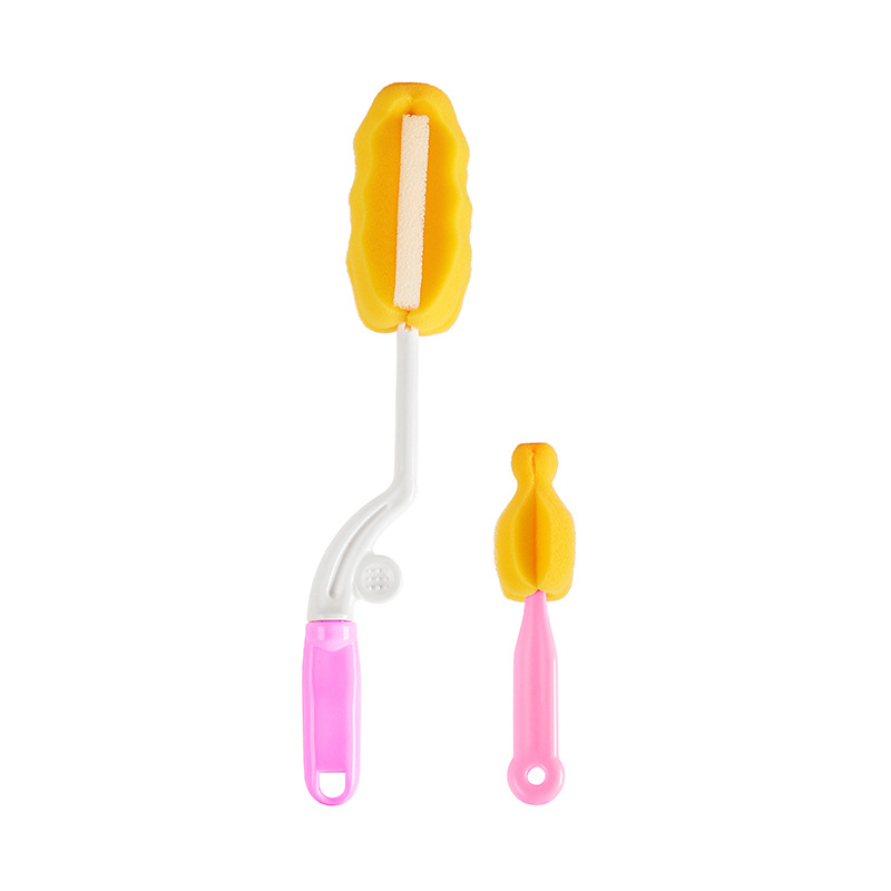 Factory direct bottle brush 360 degree rotating baby nipple sponge brush bottle cleaning handle brush Cup brush