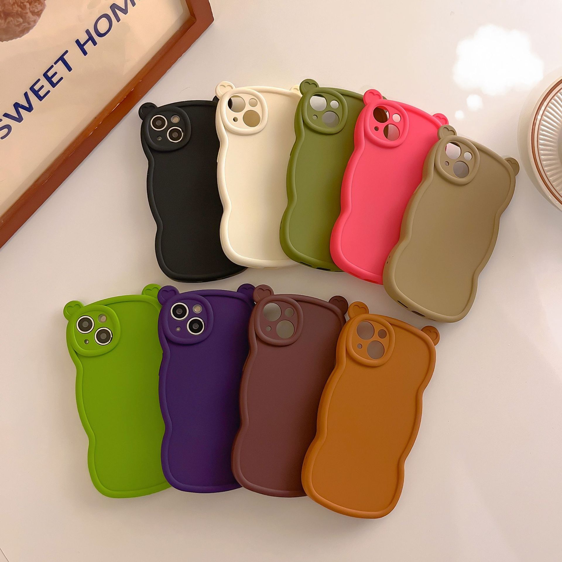 純色小熊耳朵適用iPhone14pro max蘋果15手機殼12/13新款11小眾風