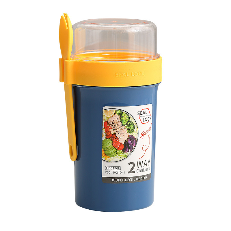 Overnight Box Cup with Lid and Spoon Breakfast Cup Portable Salad Cup Double Layer Oatmeal Cup Yogurt Nut Fat Reduction